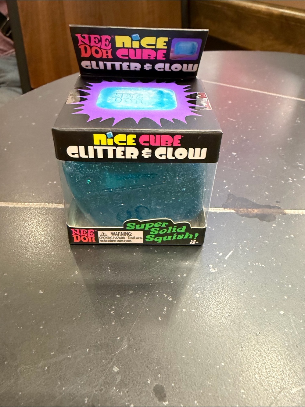 Authentic NeeDoh Nice Cube Glitter & Glow Super Solid Squish - Teal Blue